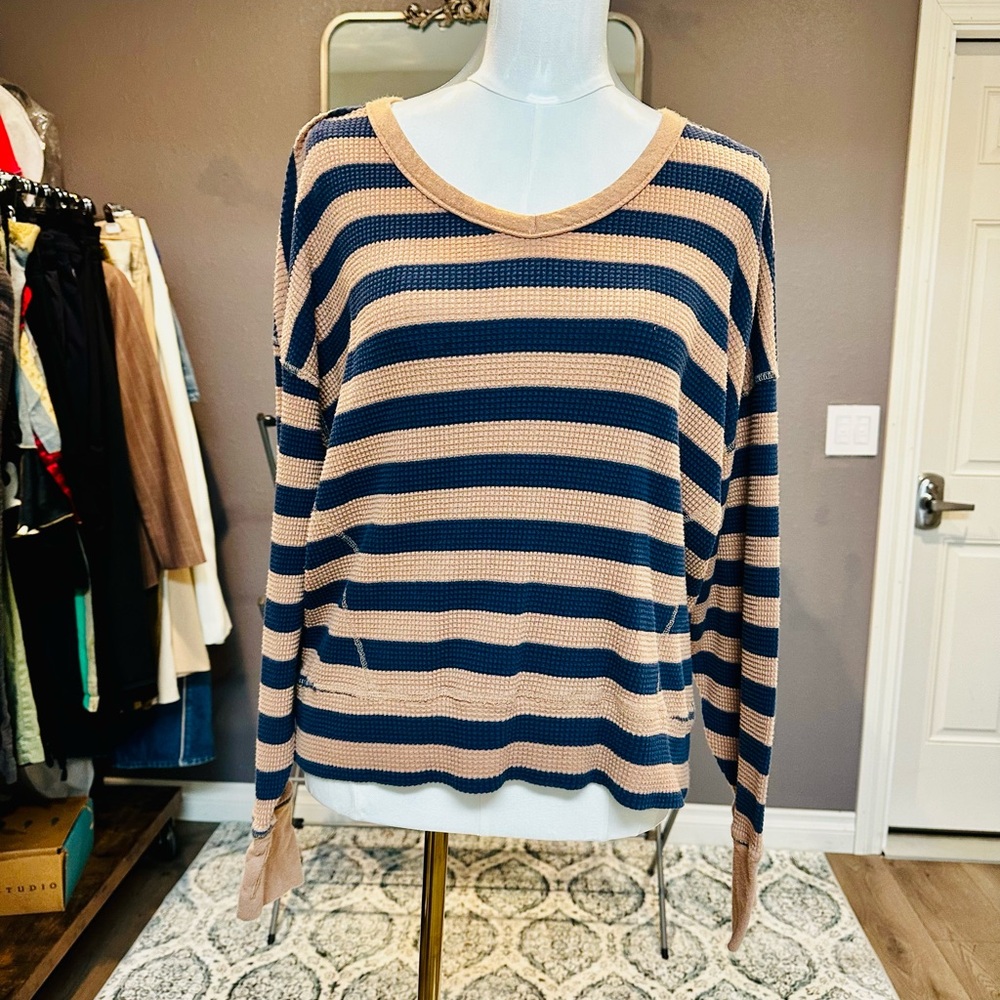 Aerie Navy and Tan Striped Thermal